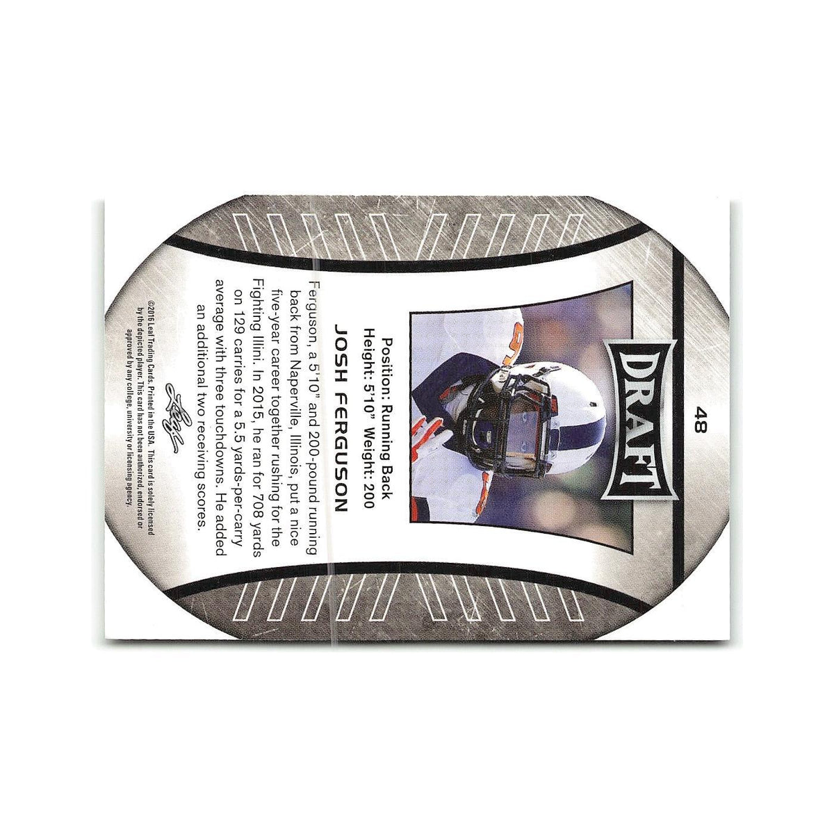 Josh Ferguson 2016 Leaf Draft #48 Illinois Fighting Illini Football Card NM