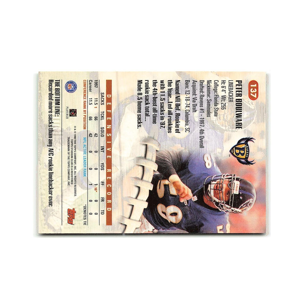 Peter Boulware 1998 Stadium Club #137 Baltimore Ravens Football Card NM
