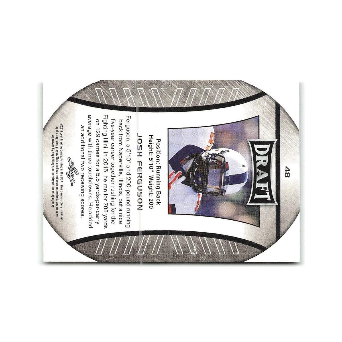 Josh Ferguson 2016 Leaf Draft #48 Illinois Fighting Illini Football Card NM