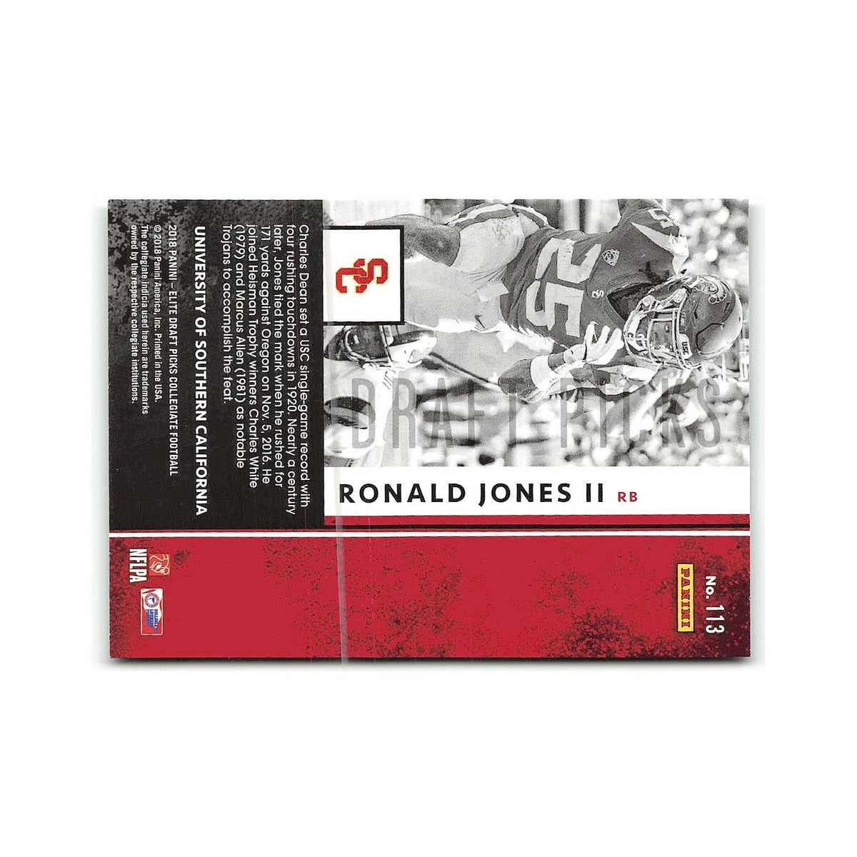 Ronald Jones II Rookie 2018 Panini Elite Draft Picks #113 USC Trojans NM