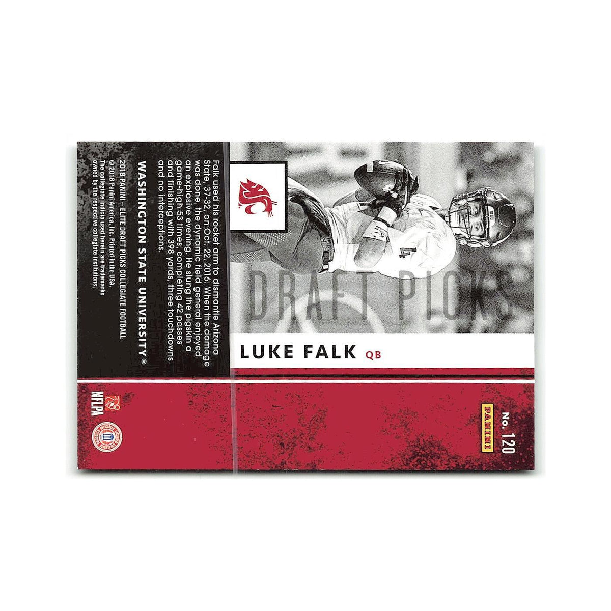 Luke Falk Rookie 2018 Panini Elite Draft Picks #120 WSU Cougars Football Card NM