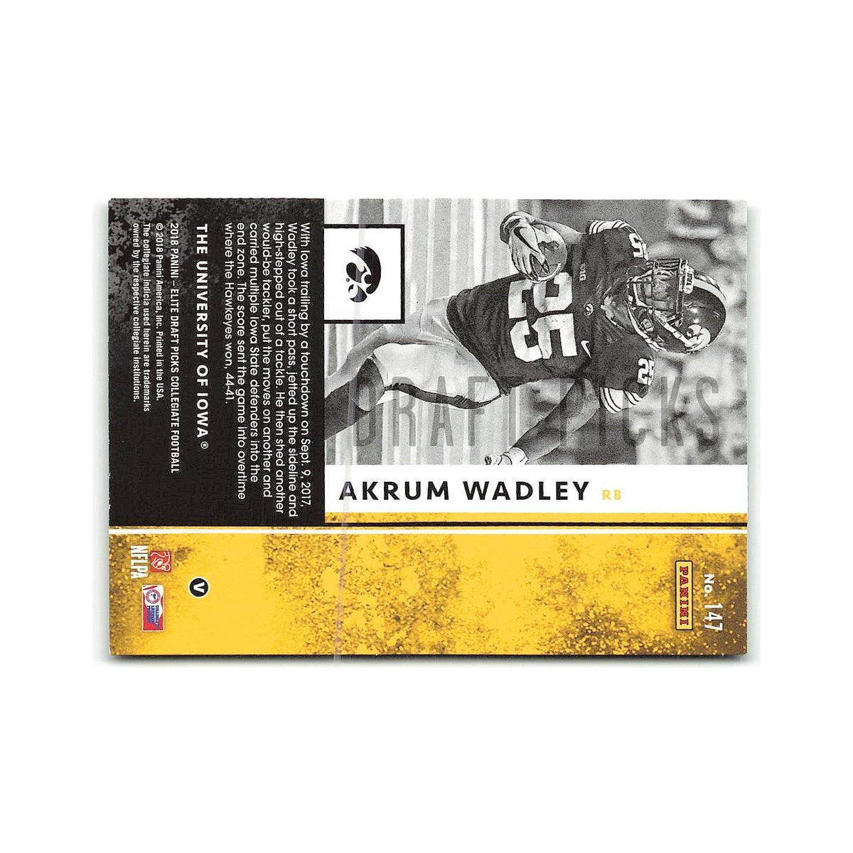Akrum Wadley Rookie 2018 Panini Elite Draft Picks #147 Iowa Hawkeyes NM