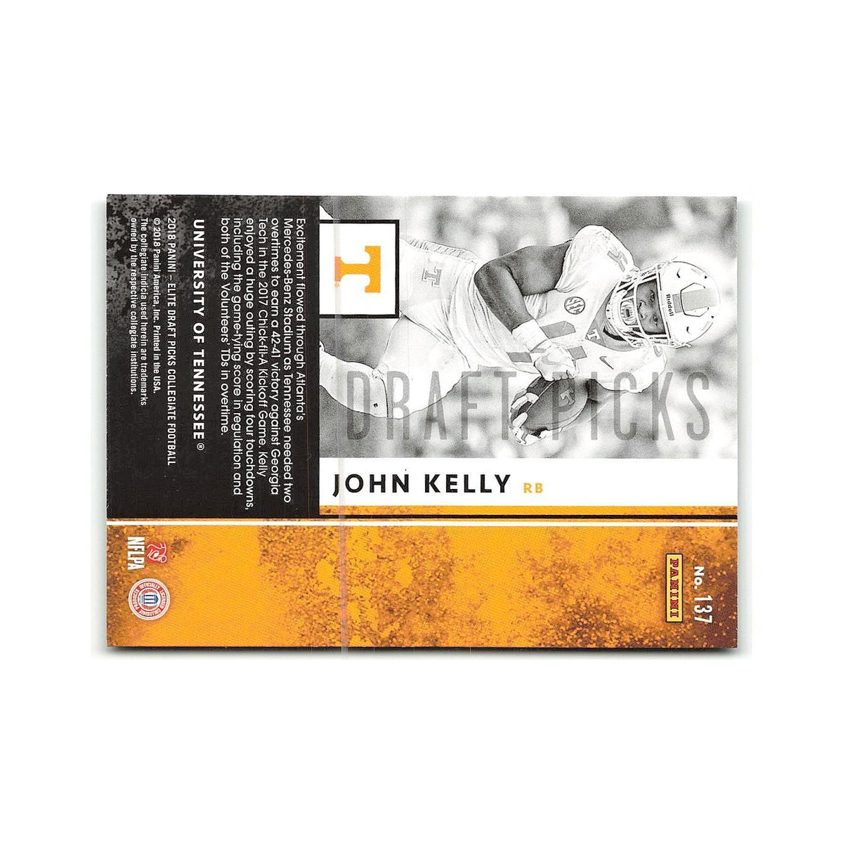 John Kelly Rookie 2018 Panini Elite Draft Picks #137 Tennessee Volunteers NM
