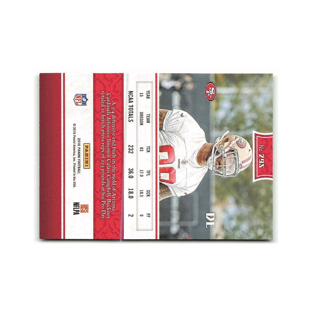 DeForest Buckner Rookie 2016 Panini #295 San Francisco 49ers Football Card NM