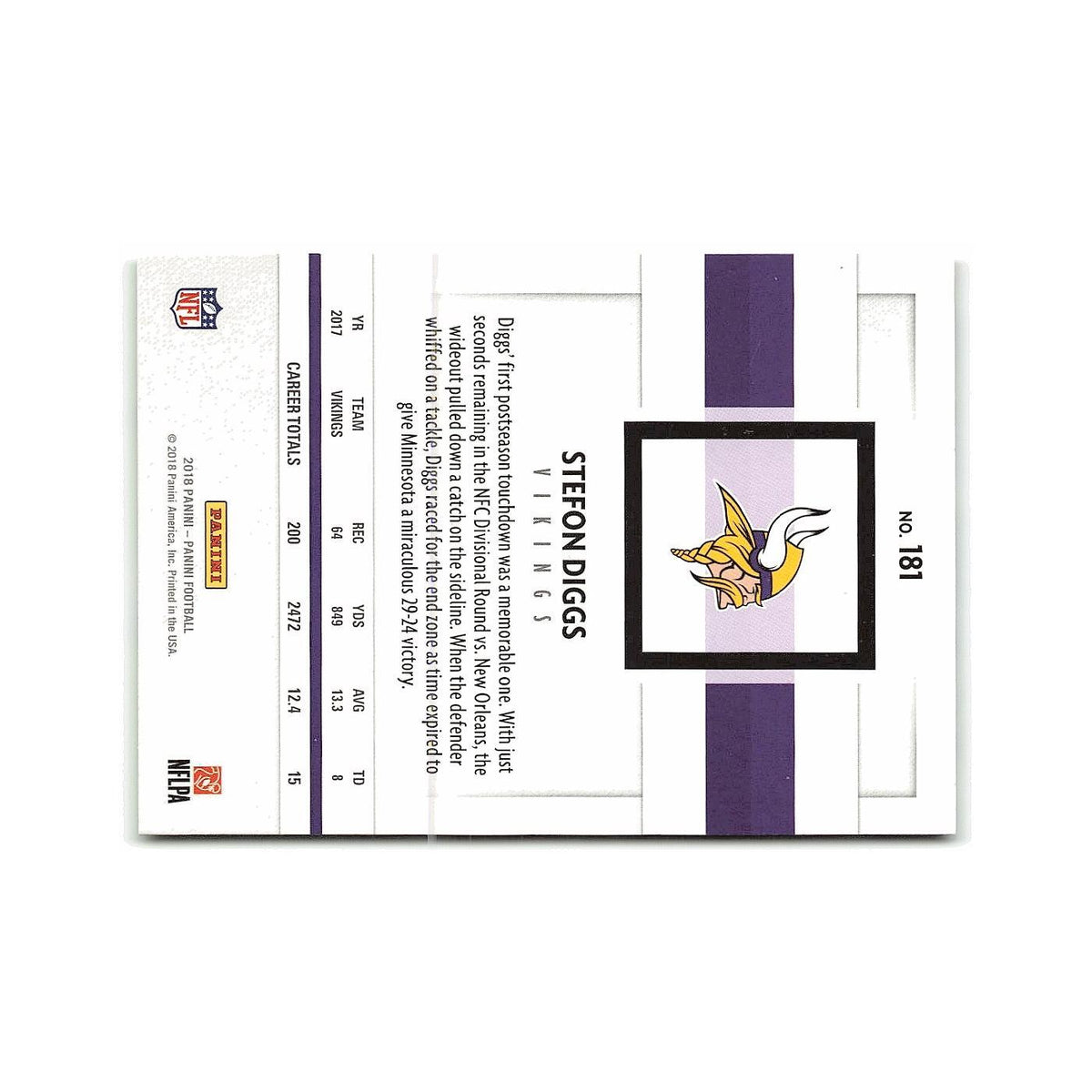Stefon Diggs 2018 Panini #181 Minnesota Vikings Football Card NM