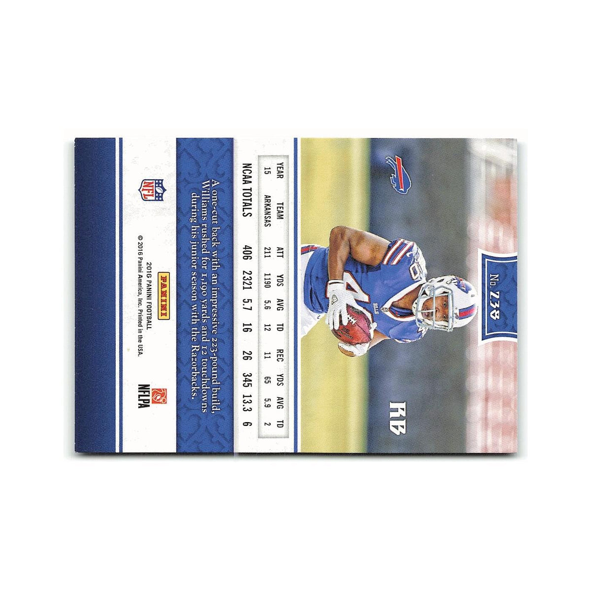 Jonathan Williams 2016 Panini #238 Buffalo Bills Football Card NM