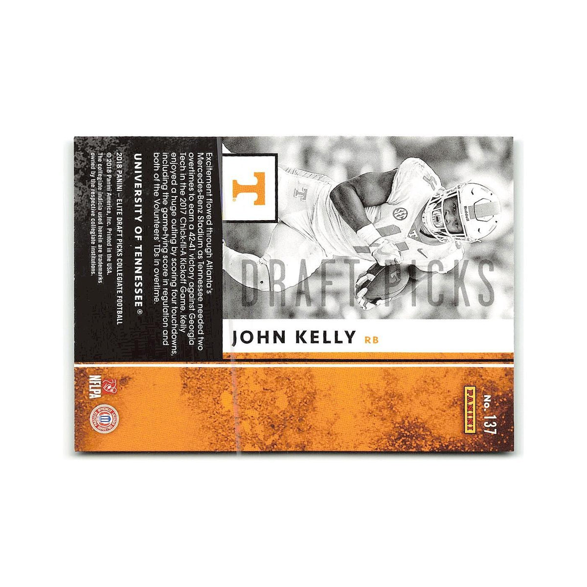 John Kelly Rookie 2018 Panini Elite Draft Picks #137 Tennessee Volunteers NM