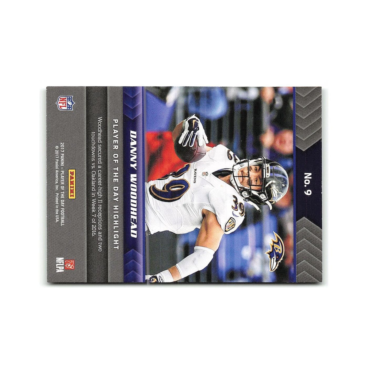 Danny Woodhead 2017 NFL Player of the Day #9 Baltimore Ravens Football Card NM
