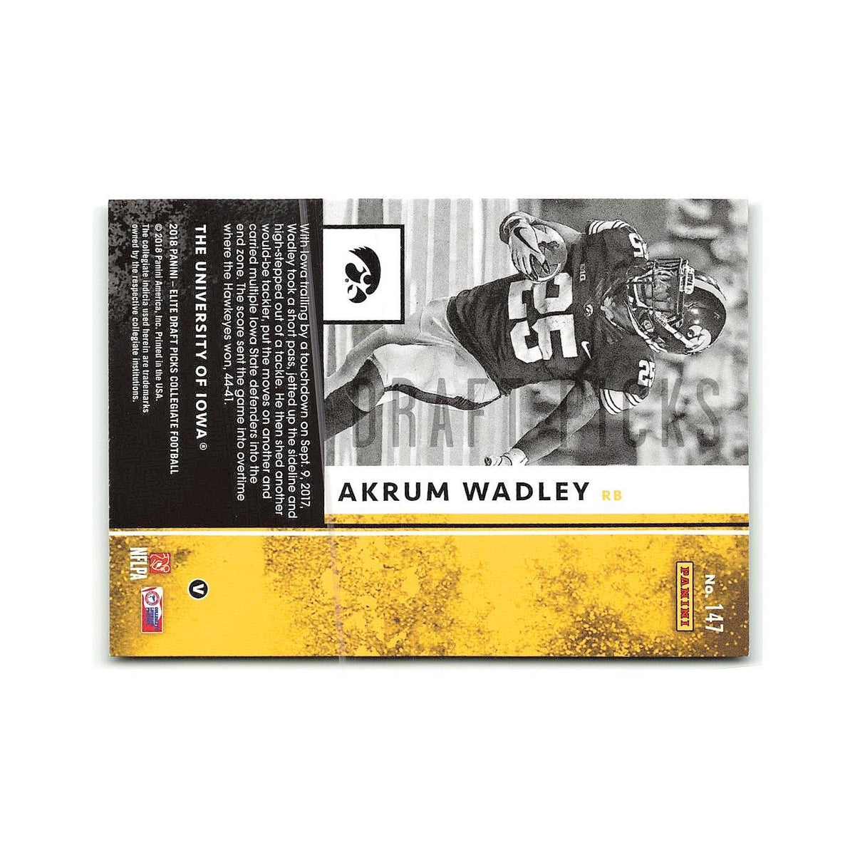 Akrum Wadley Rookie 2018 Panini Elite Draft Picks #147 Iowa Hawkeyes NM