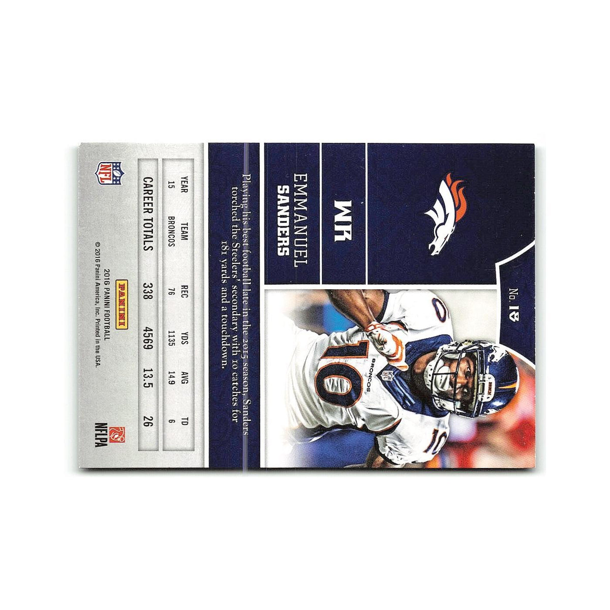 Emmanuel Sanders 2016 Panini #18 Denver Broncos Football Card NM