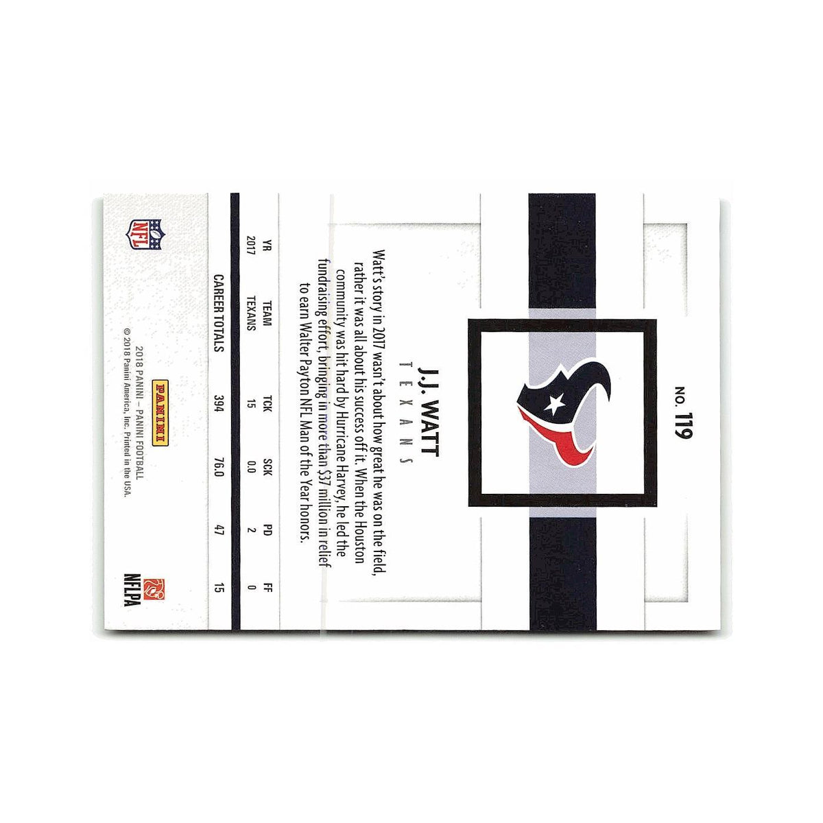 J.J. Watt 2018 Panini #119 Houston Texans Football Card NM