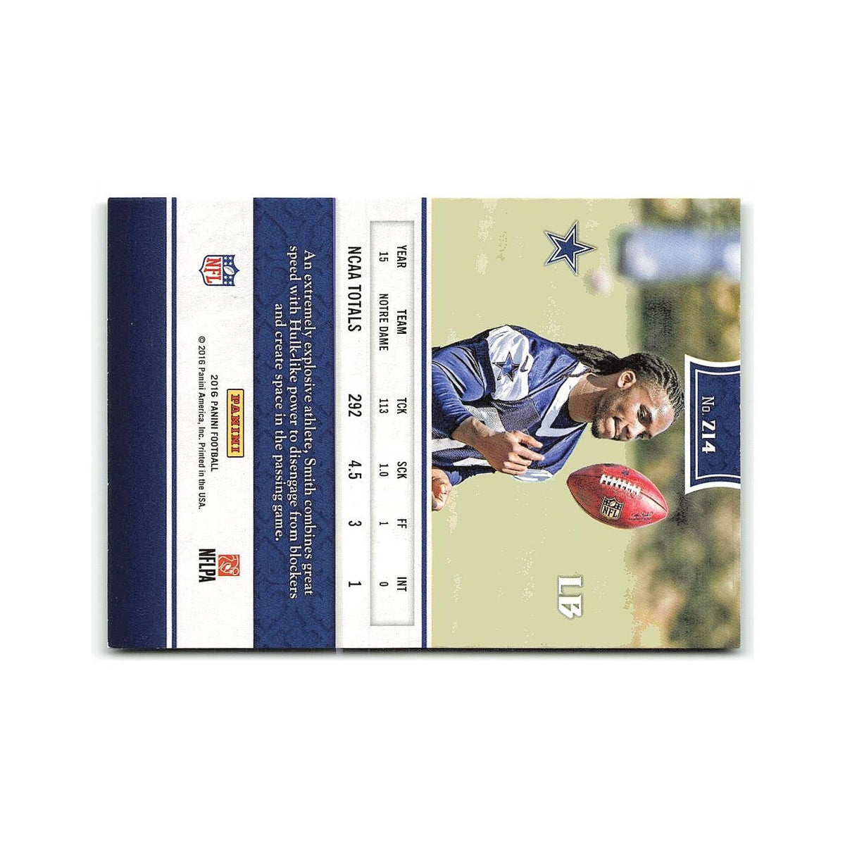 Jaylon Smith Rookie 2016 Panini #214 Dallas Cowboys Football Card NM