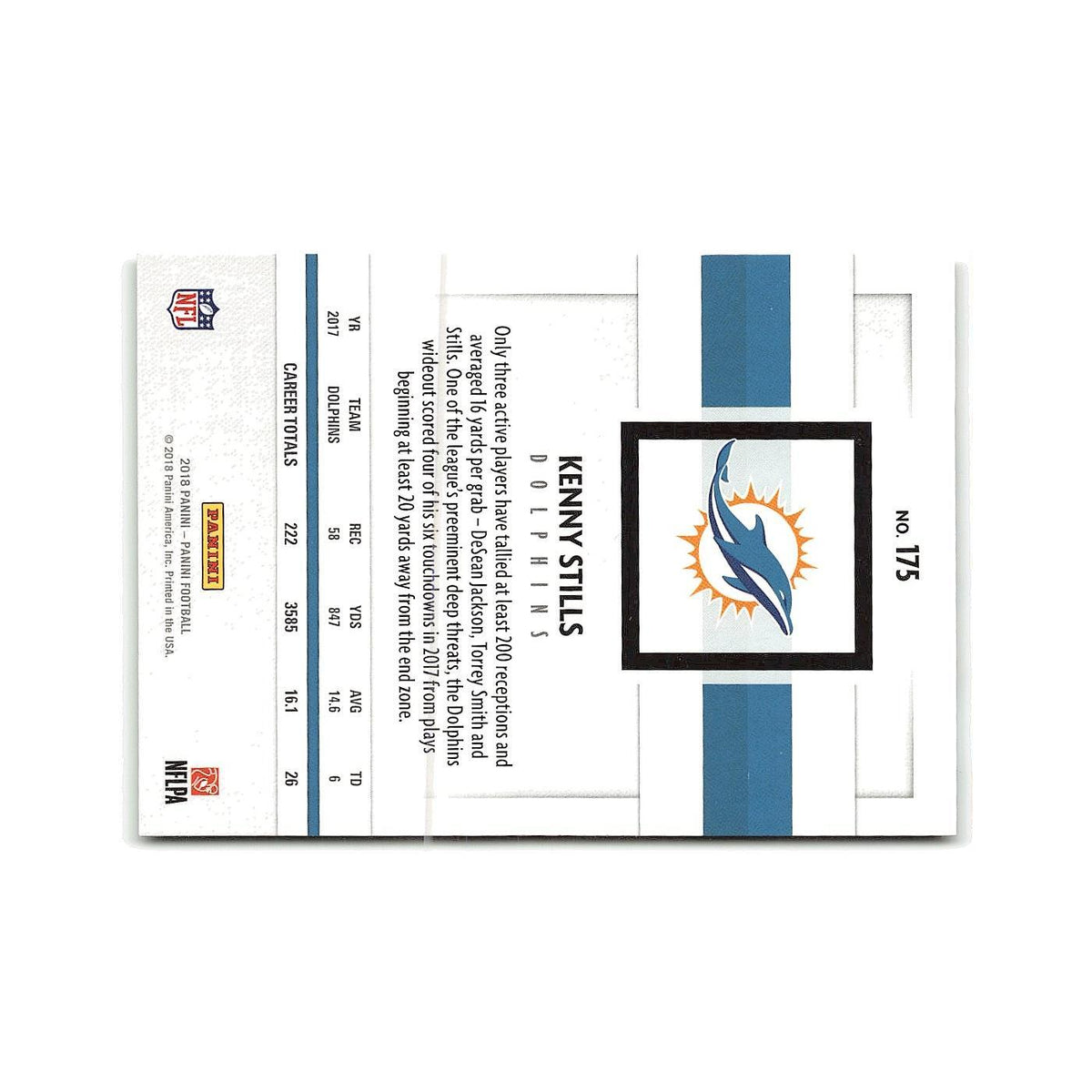 Kenny Stills 2018 Panini #175 Miami Dolphins Football Card NM