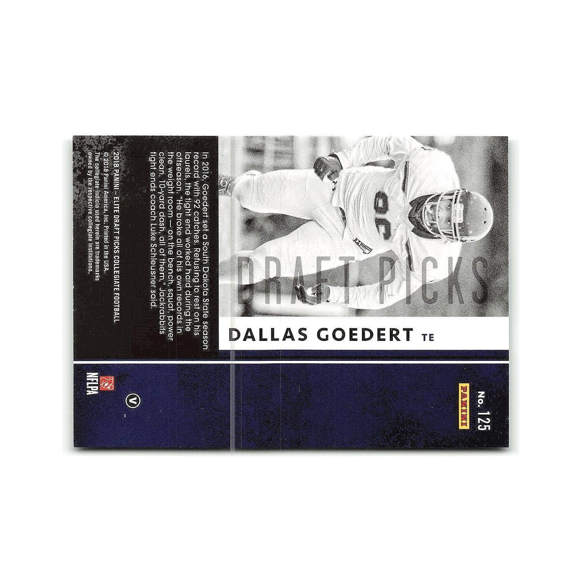 Dallas Goedert Rookie 2018 Panini Elite Draft Picks #125 NM