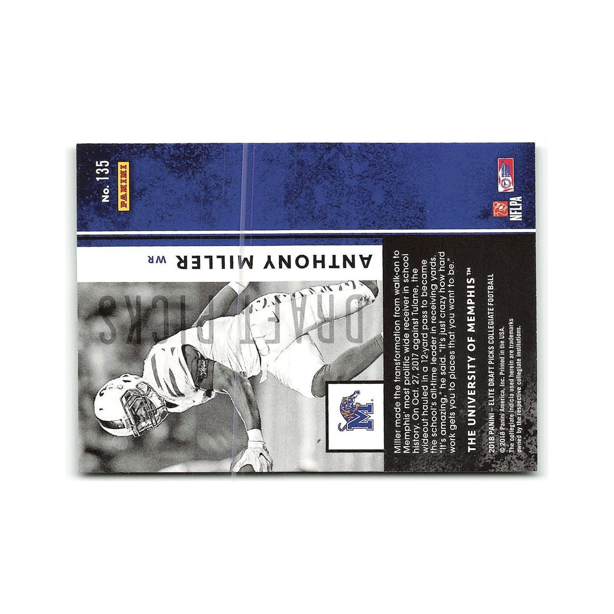 Anthony Miller Rookie 2018 Panini Elite Draft Picks #135 Memphis Tigers NM