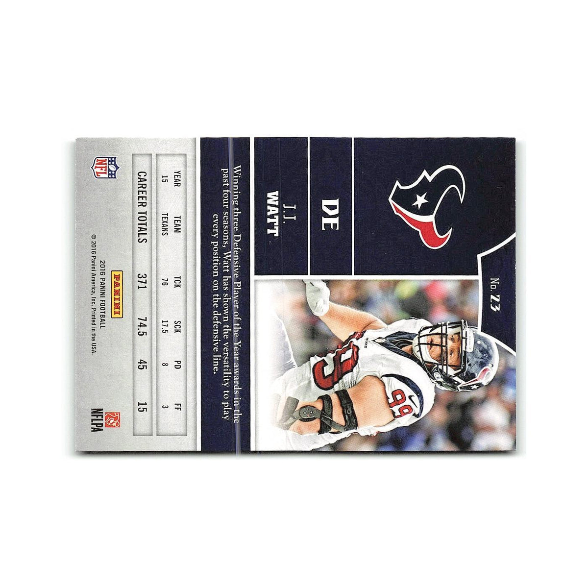 J.J. Watt 2016 Panini #23 Houston Texans Football Card NM