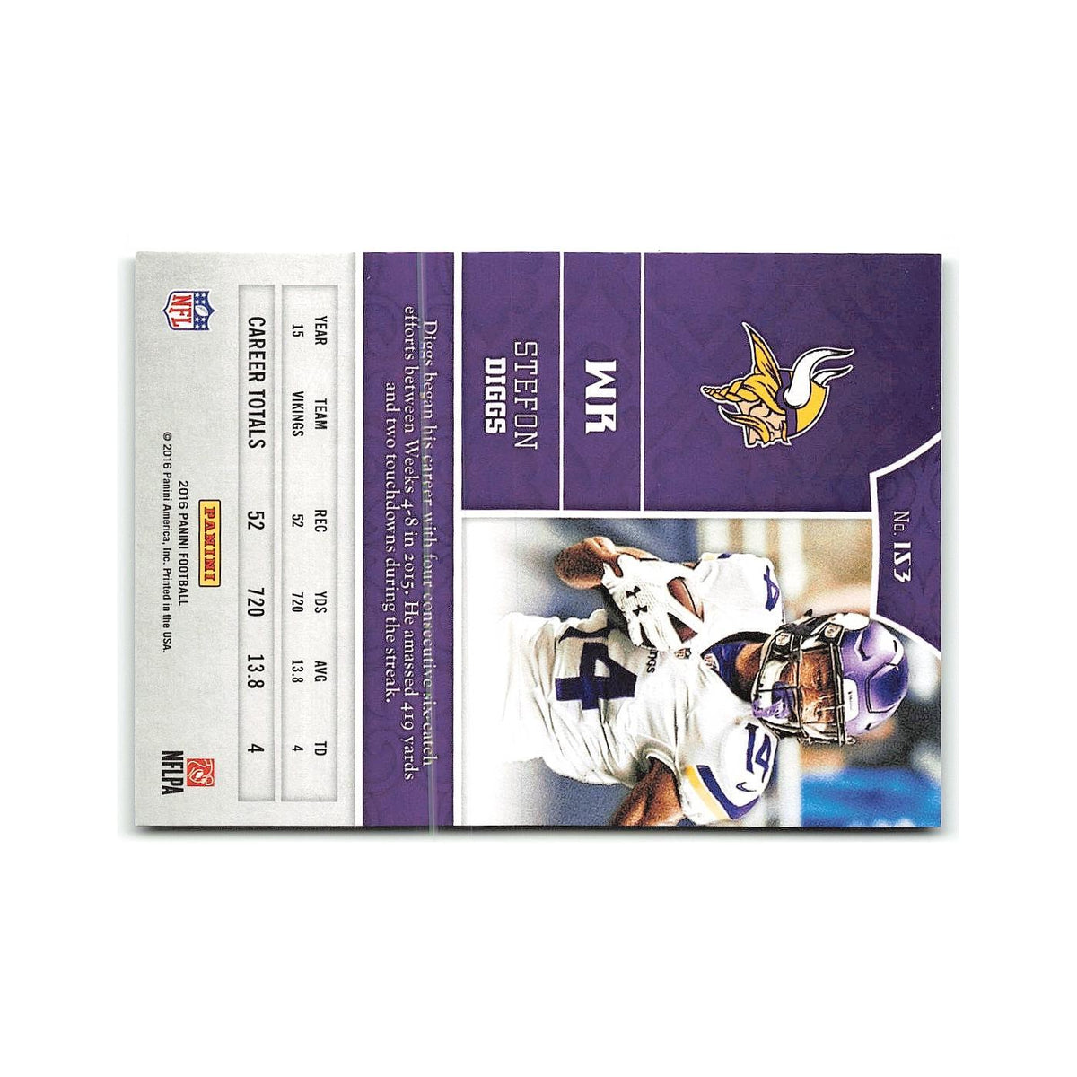 Stefon Diggs 2016 Panini #153 Minnesota Vikings Football Card NM
