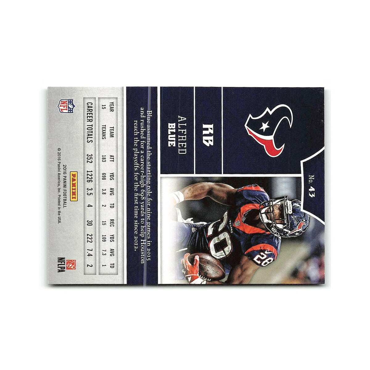 Alfred Blue 2016 Panini #43 Houston Texans Football Card NM