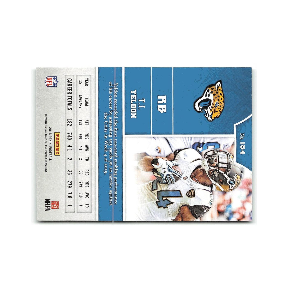 T.J. Yeldon 2016 Panini #184 Jacksonville Jaguars Football Card NM