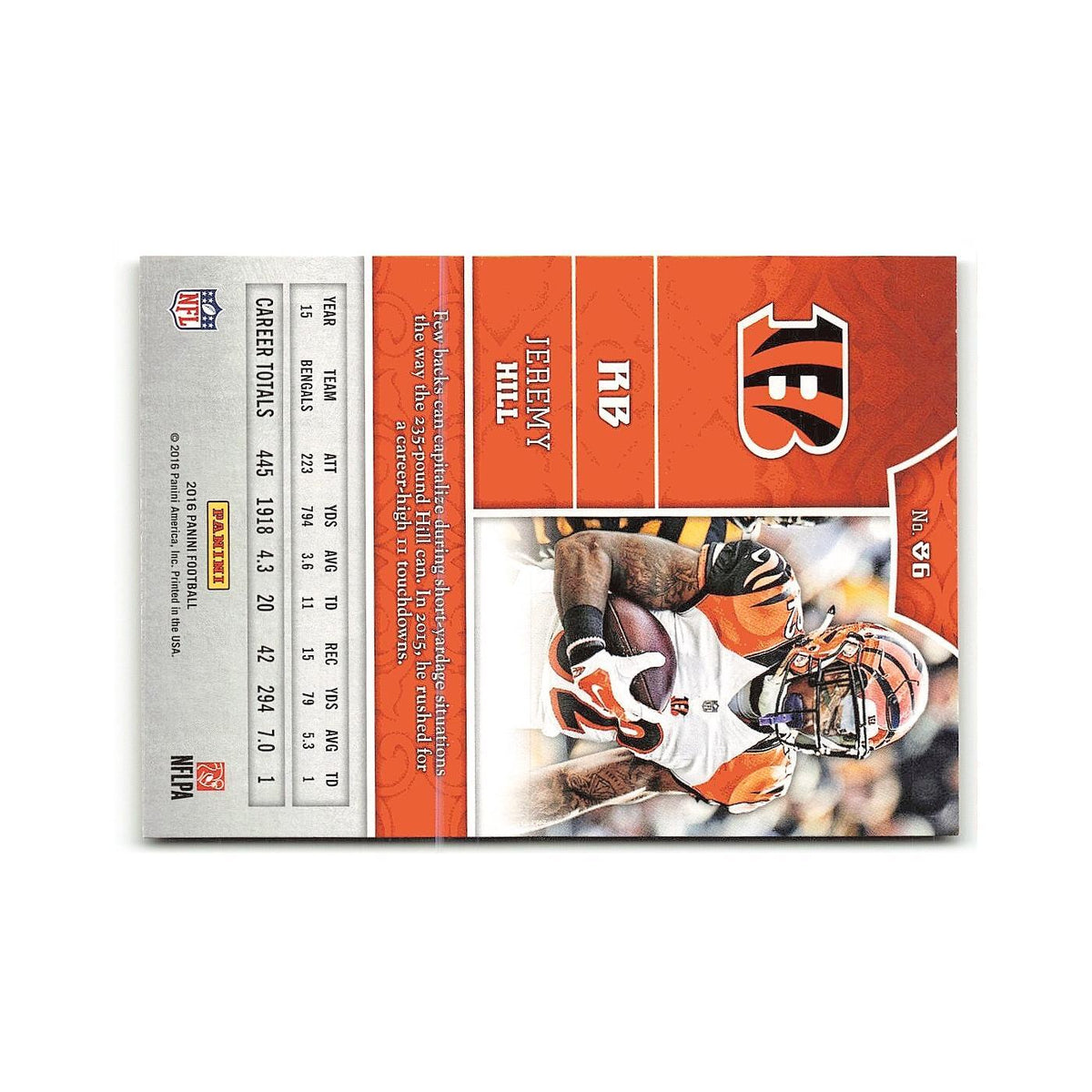 Jeremy Hill 2016 Panini #86 Cincinnati Bengals Football Card NM