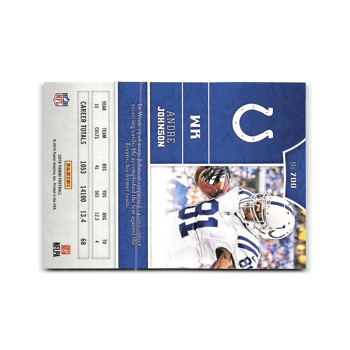 Andre Johnson 2016 Panini #200 Indianapolis Colts Football Card NM