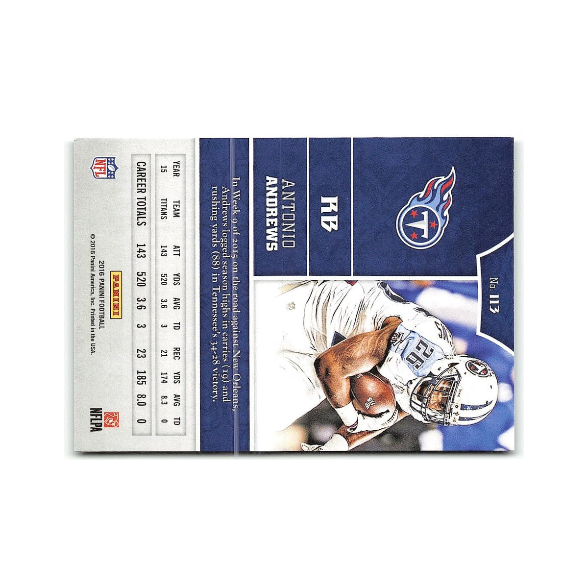 Antonio Andrews 2016 Panini #113 Tennessee Titans Football Card NM