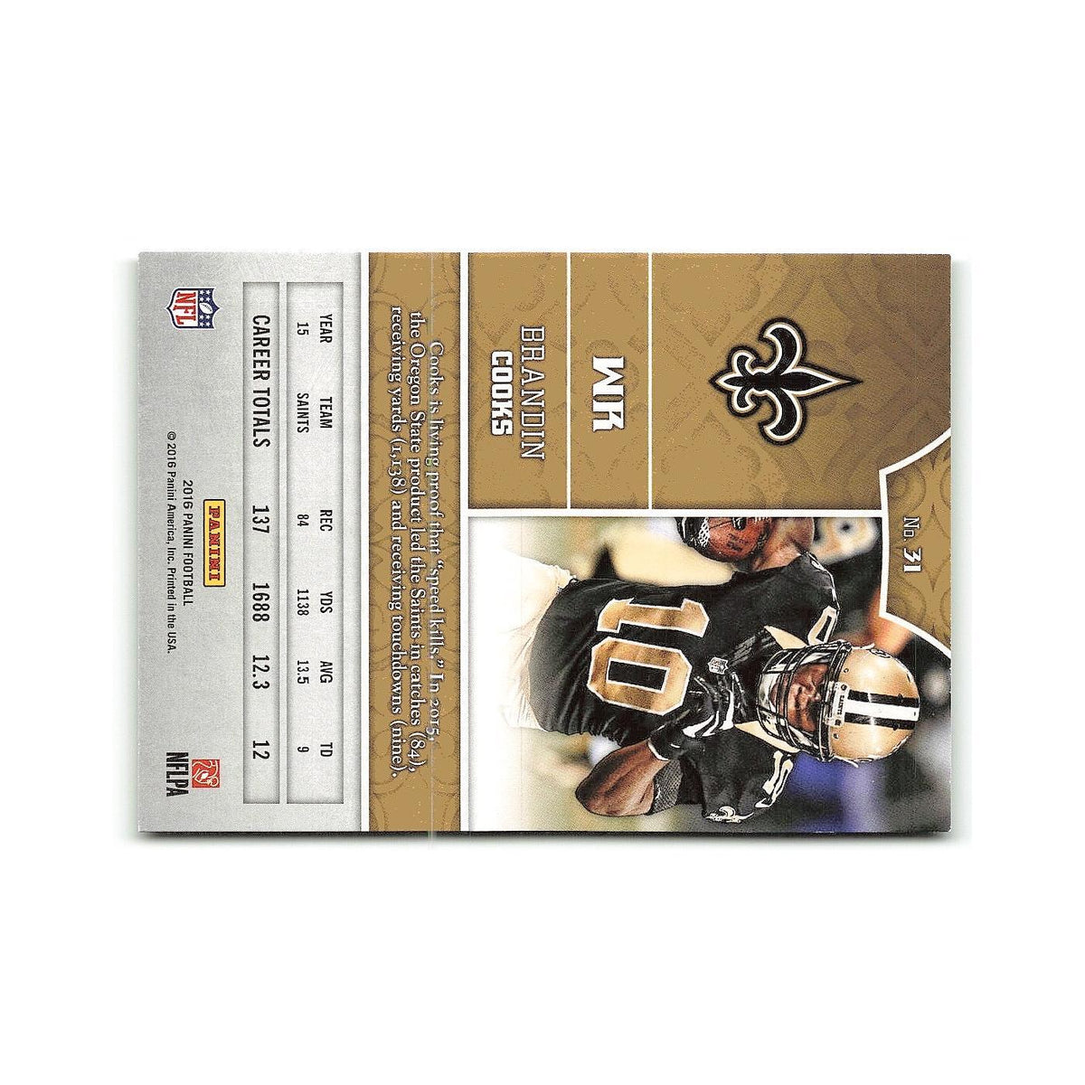 Brandin Cooks 2016 Panini #31 New Orleans Saints Football Card NM