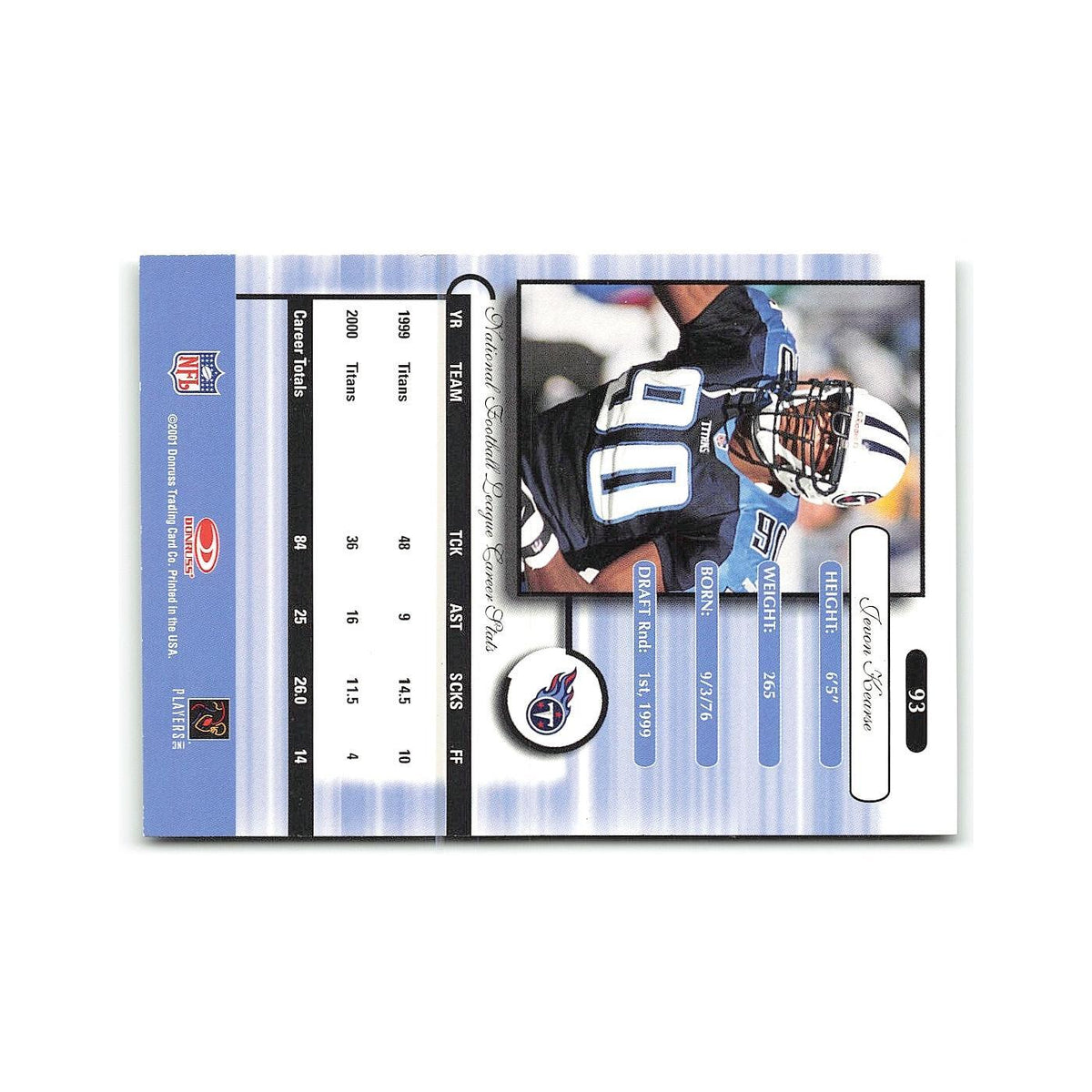 Jevon Kearse 2001 Donruss Elite #93 Tennessee Titans Football Card NM