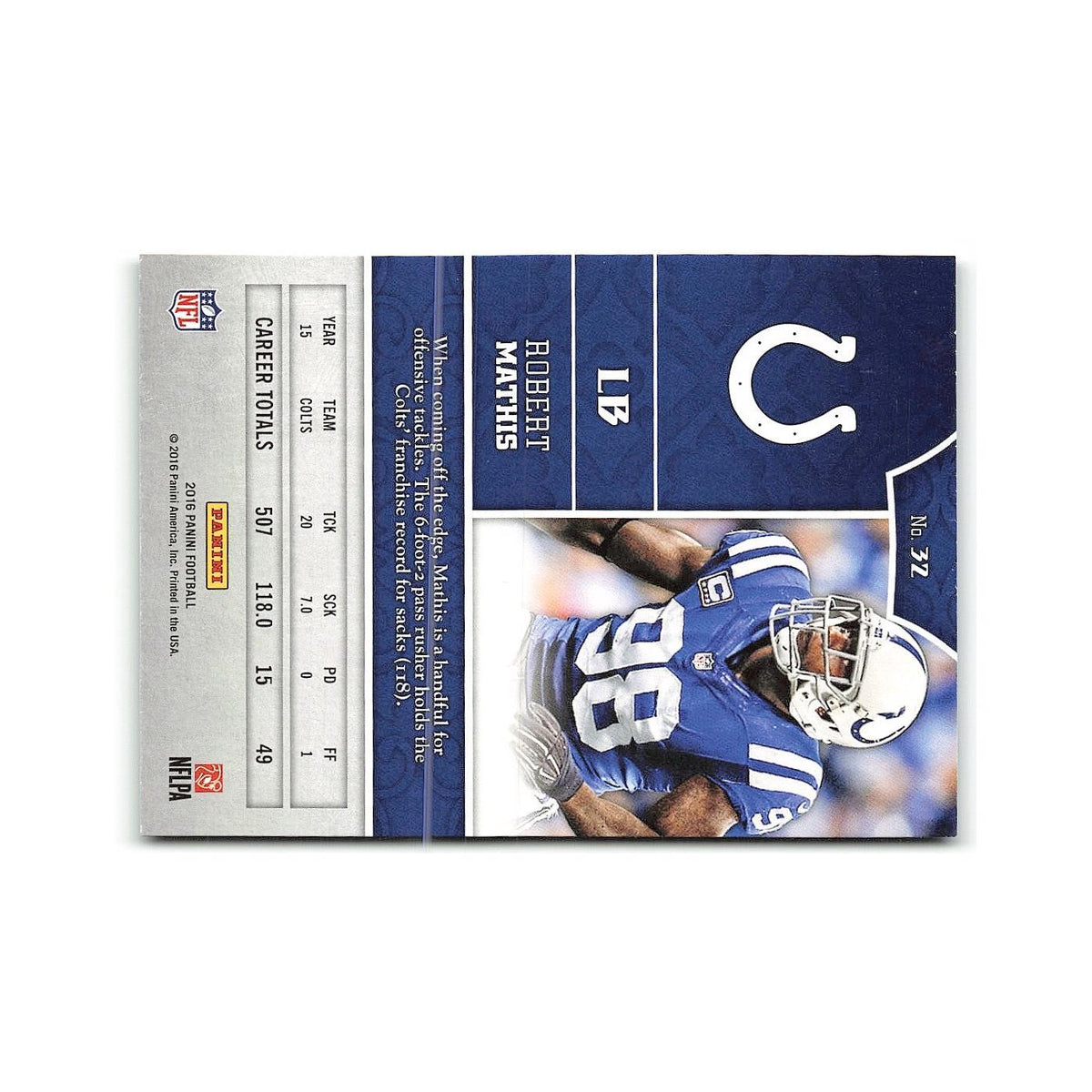 Robert Mathis 2016 Panini #32 Indianapolis Colts Football Card NM