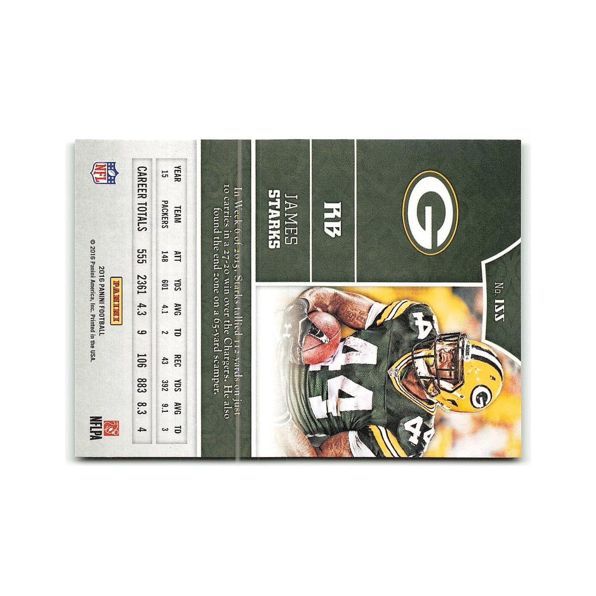 James Starks 2016 Panini #155 Green Bay Packers Football Card NM