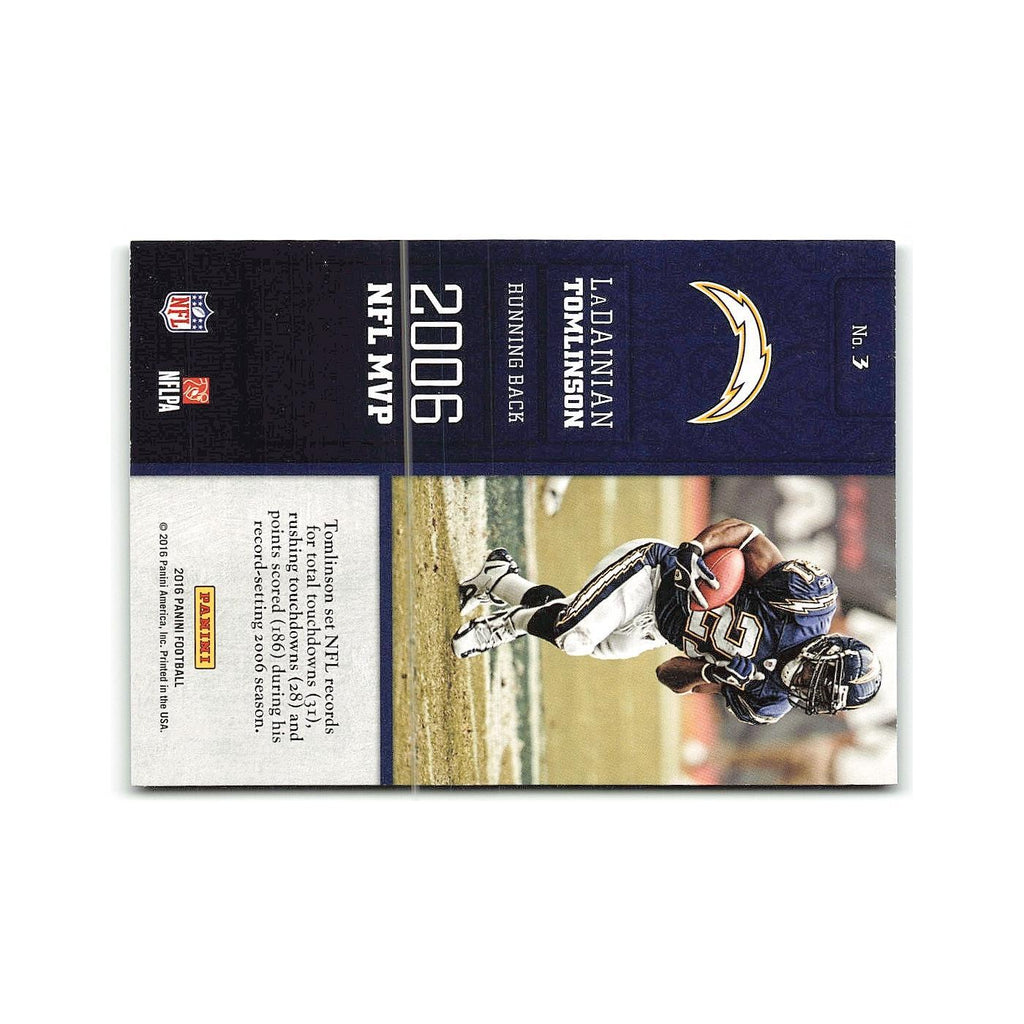 LaDainian Tomlinson 2016 Panini Decorated #3 San Diego Chargers Football Card NM