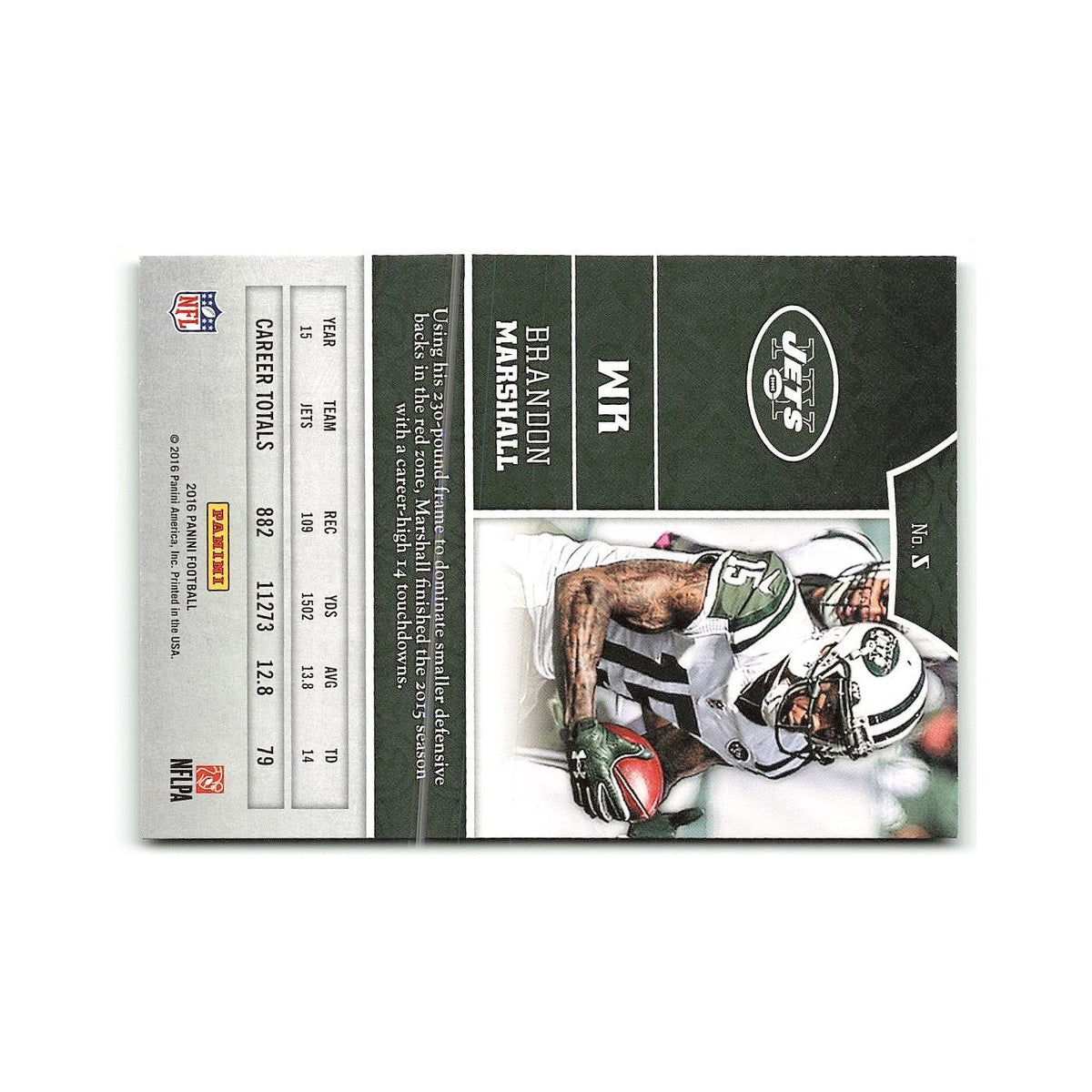 Brandon Marshall 2016 Panini #5 New York Jets Football Card NM