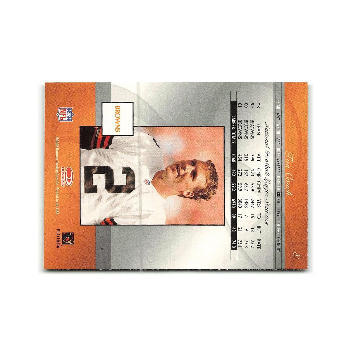 Tim Couch 2002 Donruss Elite #8 Cleveland Browns Football Card NM