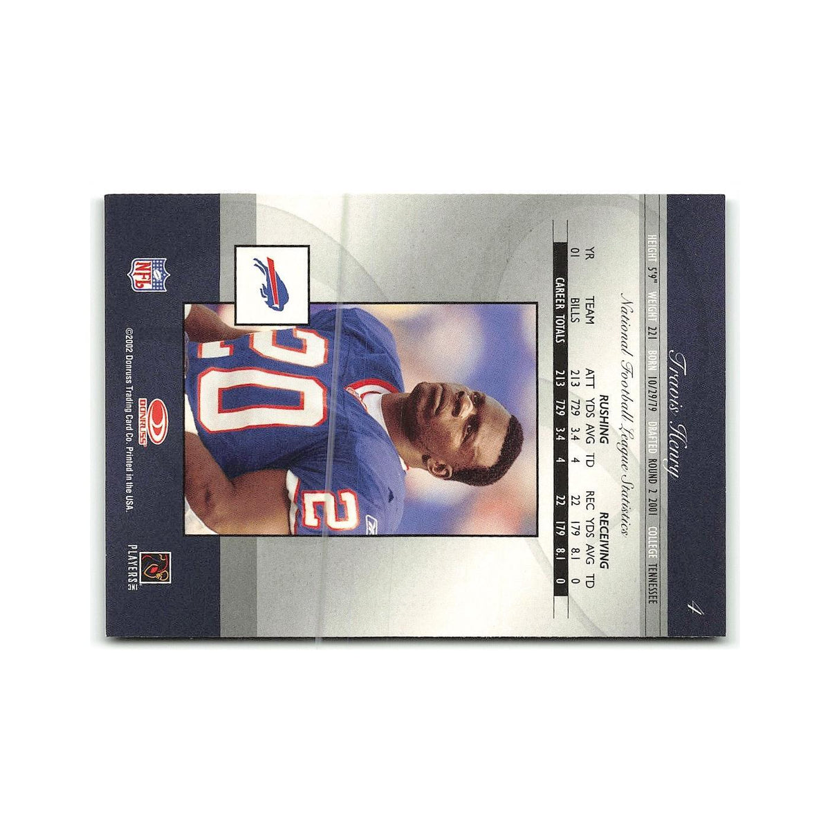 Travis Henry 2002 Donruss Elite #4 Buffalo Bills Football Card NM