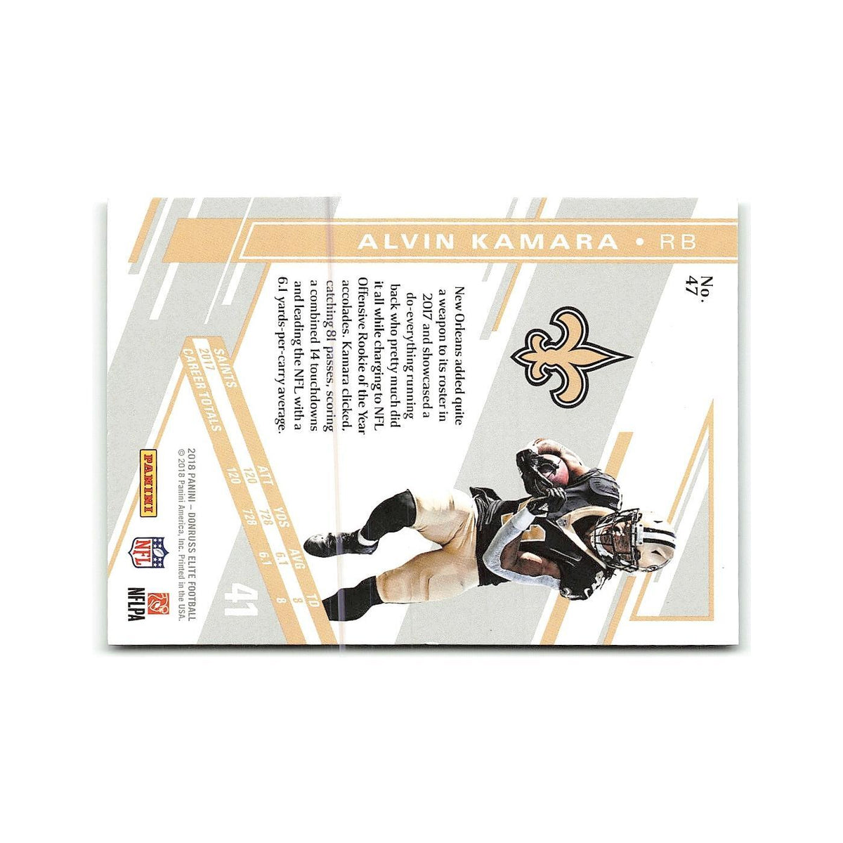 Alvin Kamara 2018 Donruss Elite #47 New Orleans Saints Football Card NM