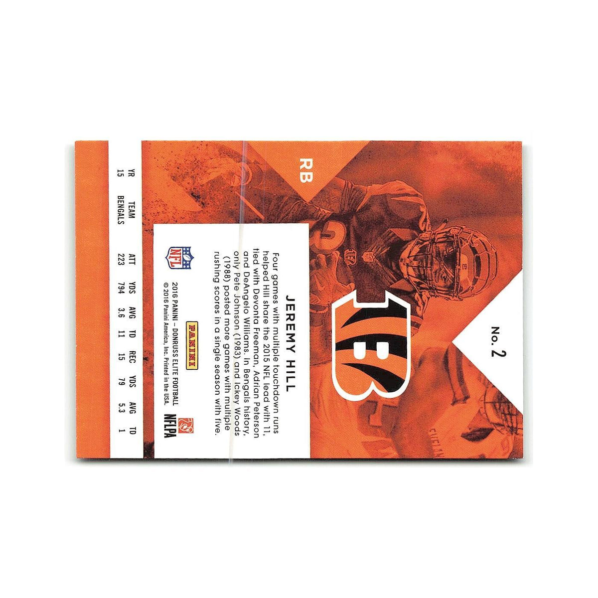 Jeremy Hill 2016 Donruss Elite #2 Cincinnati Bengals Football Card NM