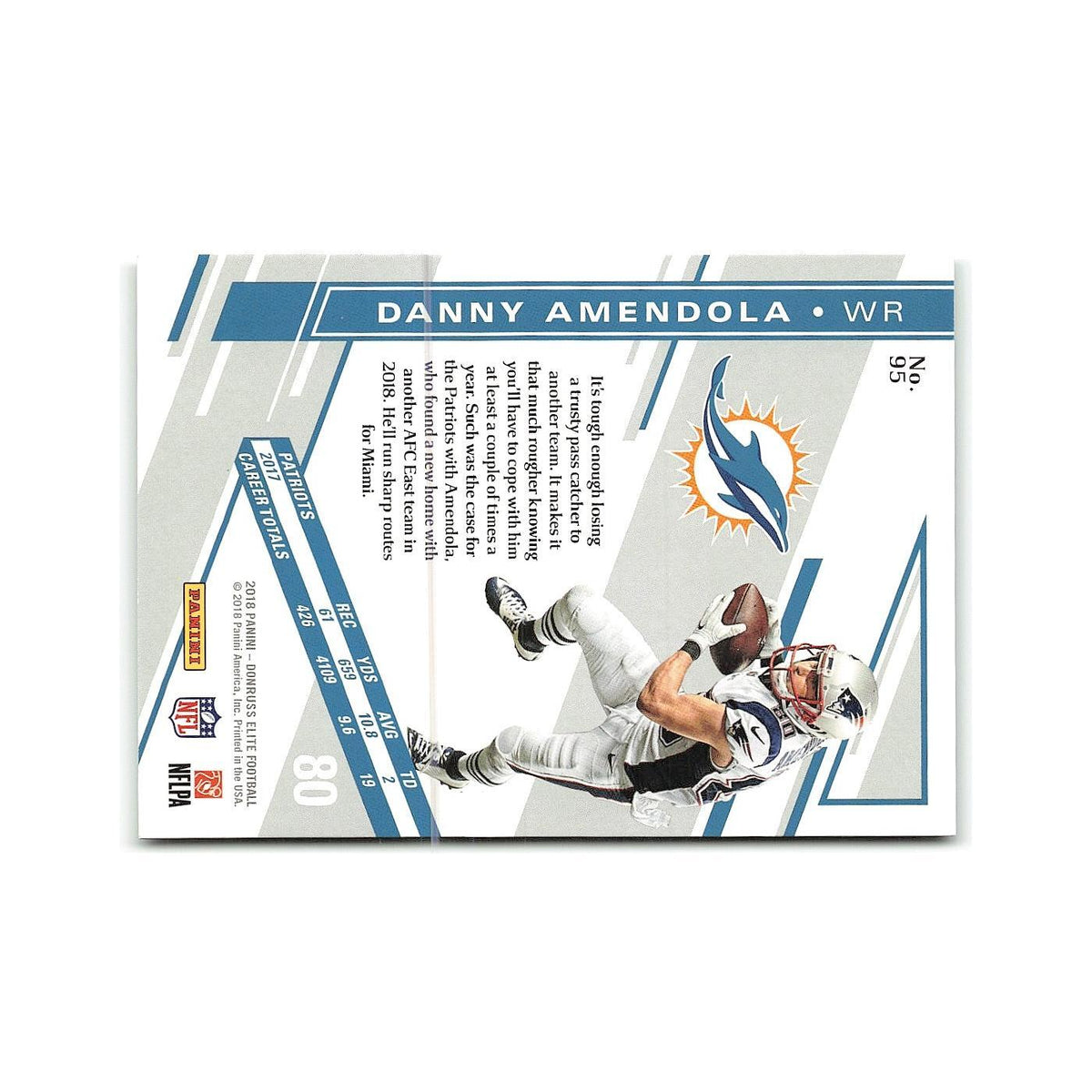 Danny Amendola 2018 Donruss Elite #95 Miami Dolphins Football Card NM