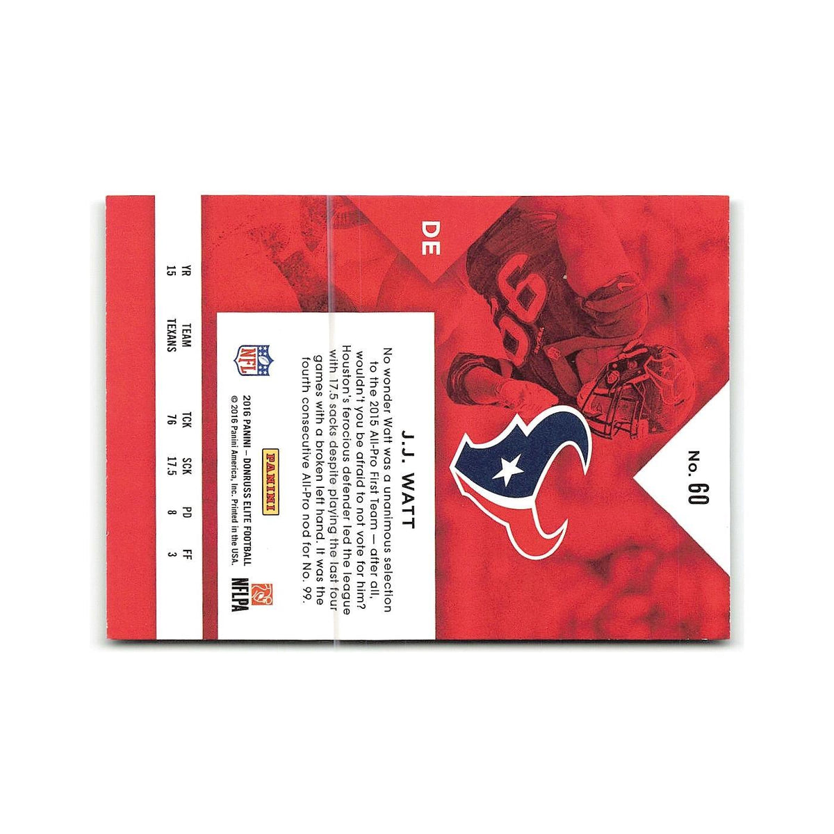 J.J. Watt 2016 Donruss Elite #60 Houston Texans Football Card NM