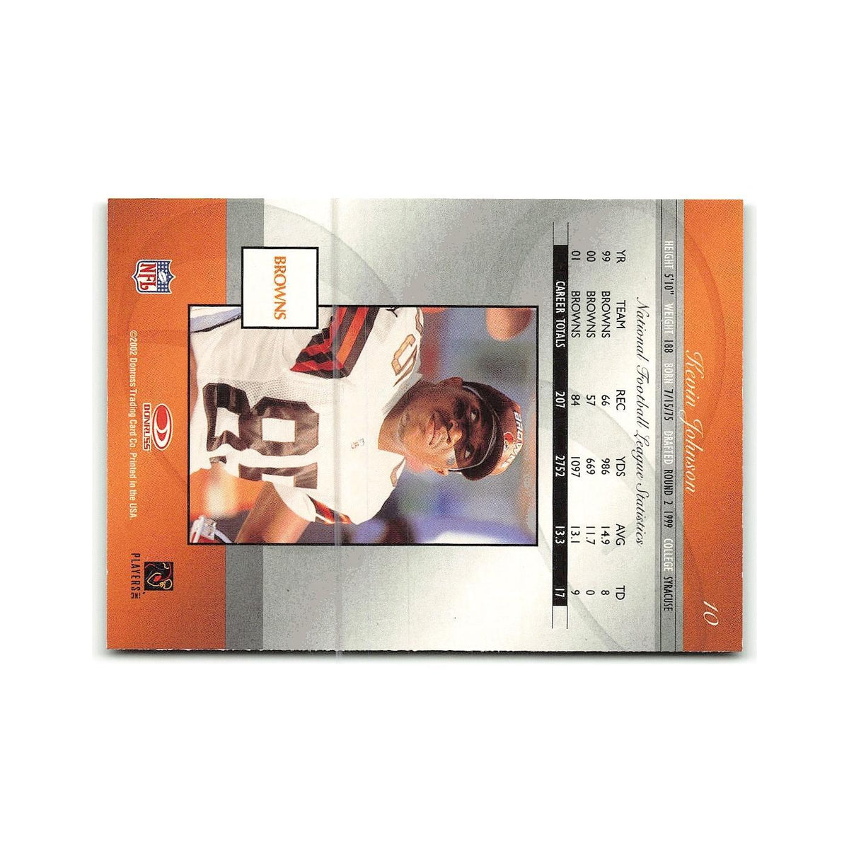 Kevin Johnson 2002 Donruss Elite #10 Cleveland Browns Football Card NM