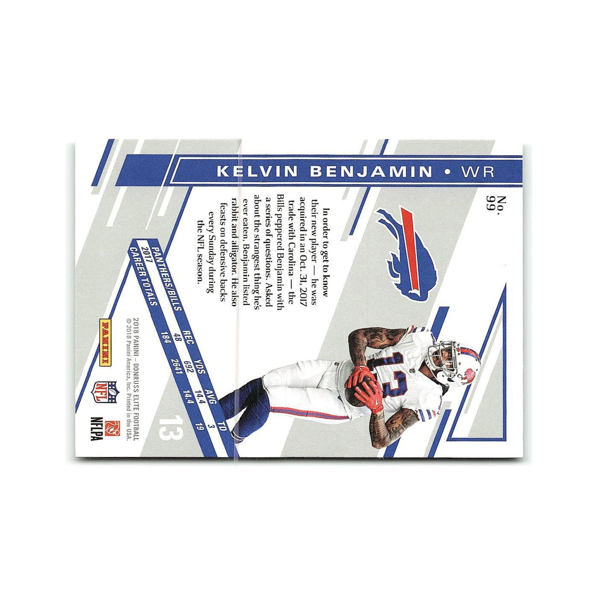 Kelvin Benjamin 2018 Donruss Elite #99 Buffalo Bills Football Card NM