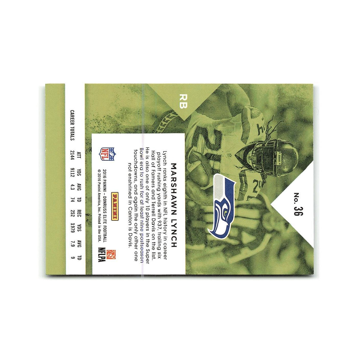 Marshawn Lynch 2016 Donruss Elite #36 Seattle Seahawks Football Card NM