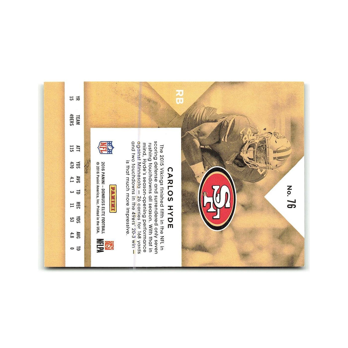 Carlos Hyde 2016 Donruss Elite #53 San Francisco 49ers Football Card NM