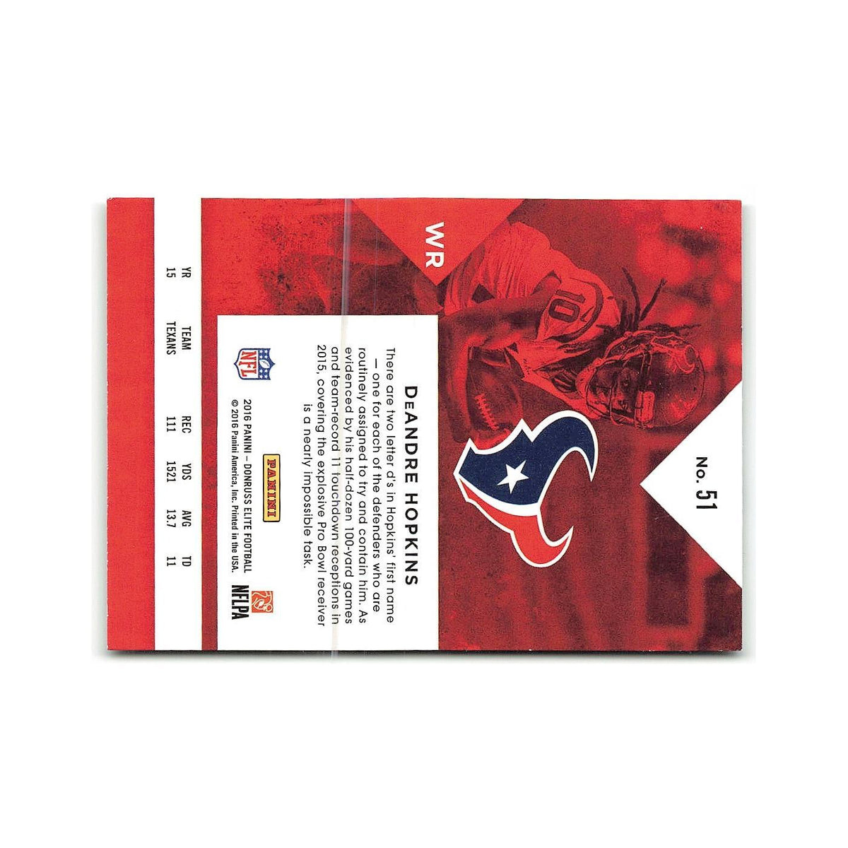 DeAndre Hopkins 2017 Donruss Elite #51 Houston Texans Football Card NM