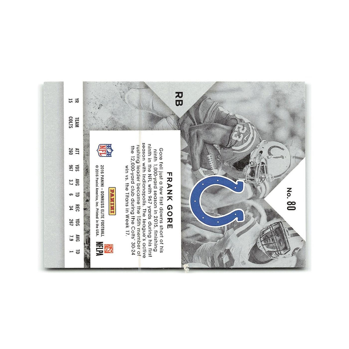 Frank Gore 2016 Donruss Elite #80 Indianapolis Colts Football Card NM