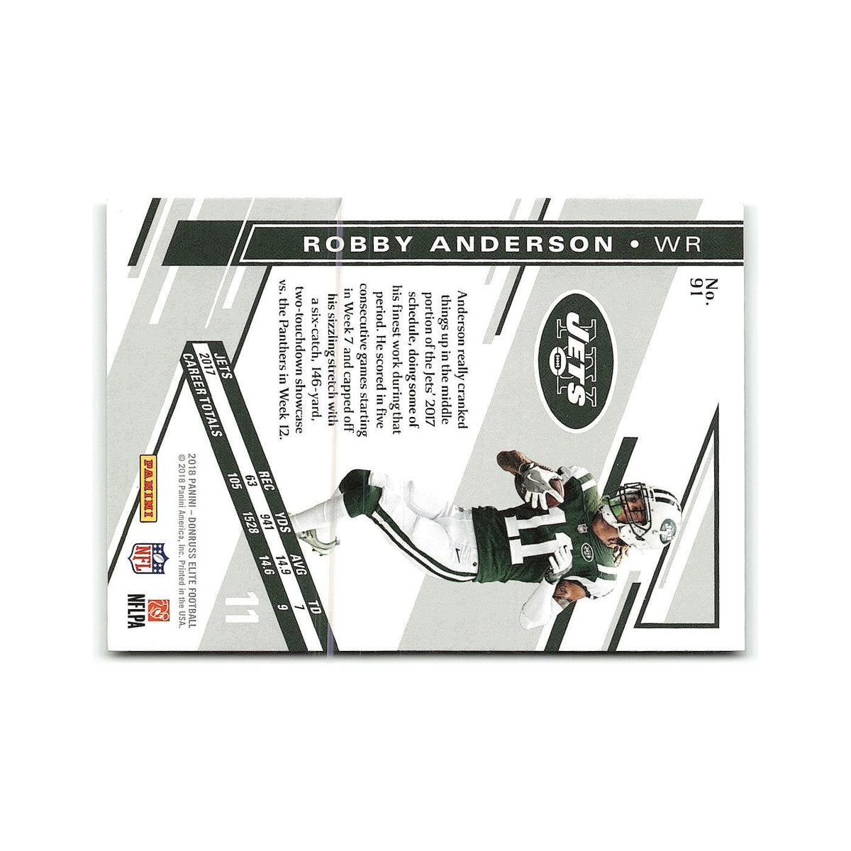Robby Anderson 2018 Donruss Elite #91 New York Jets Football Card NM