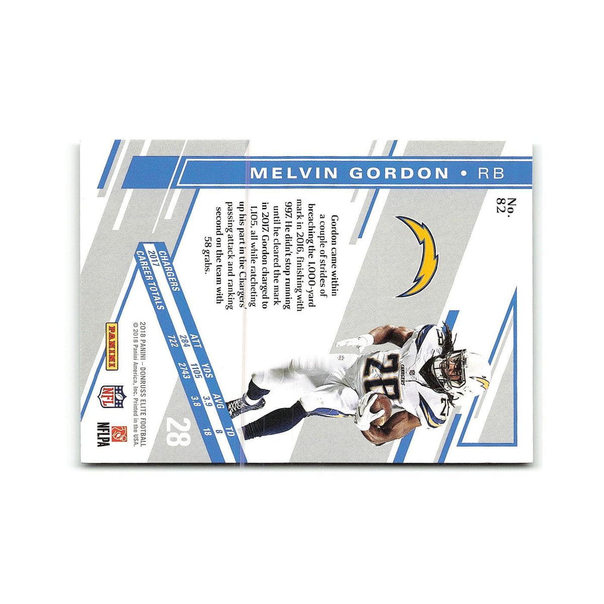 Melvin Gordon 2018 Donruss Elite #82 Los Angeles Chargers Football Card NM