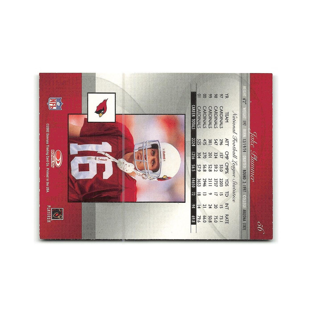 Jake Plummer 2002 Donruss Elite #56 Arizona Cardinals Football Card NM