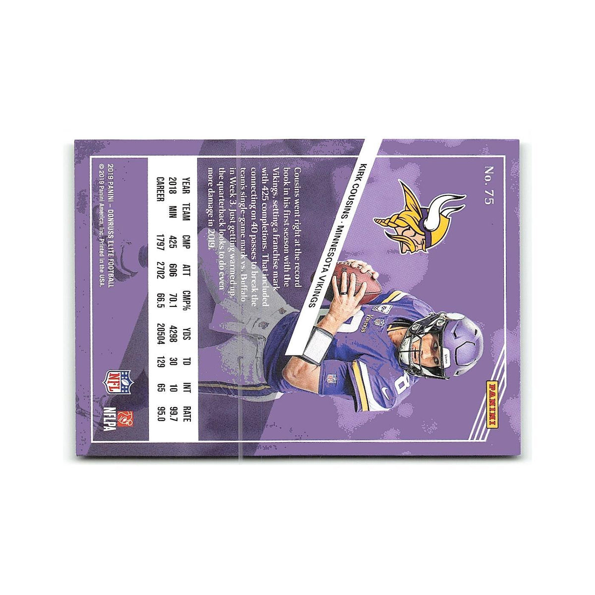Kirk Cousins 2019 Donruss Elite #75 Minnesota Vikings Football Card NM