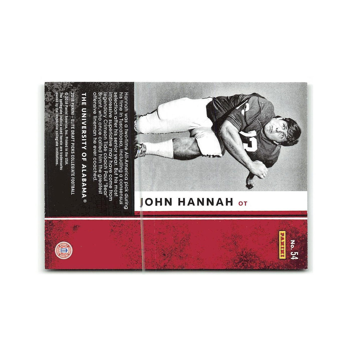 John Hannah 2018 Panini Elite Draft Picks #54 Alabama Crimson Tide NM