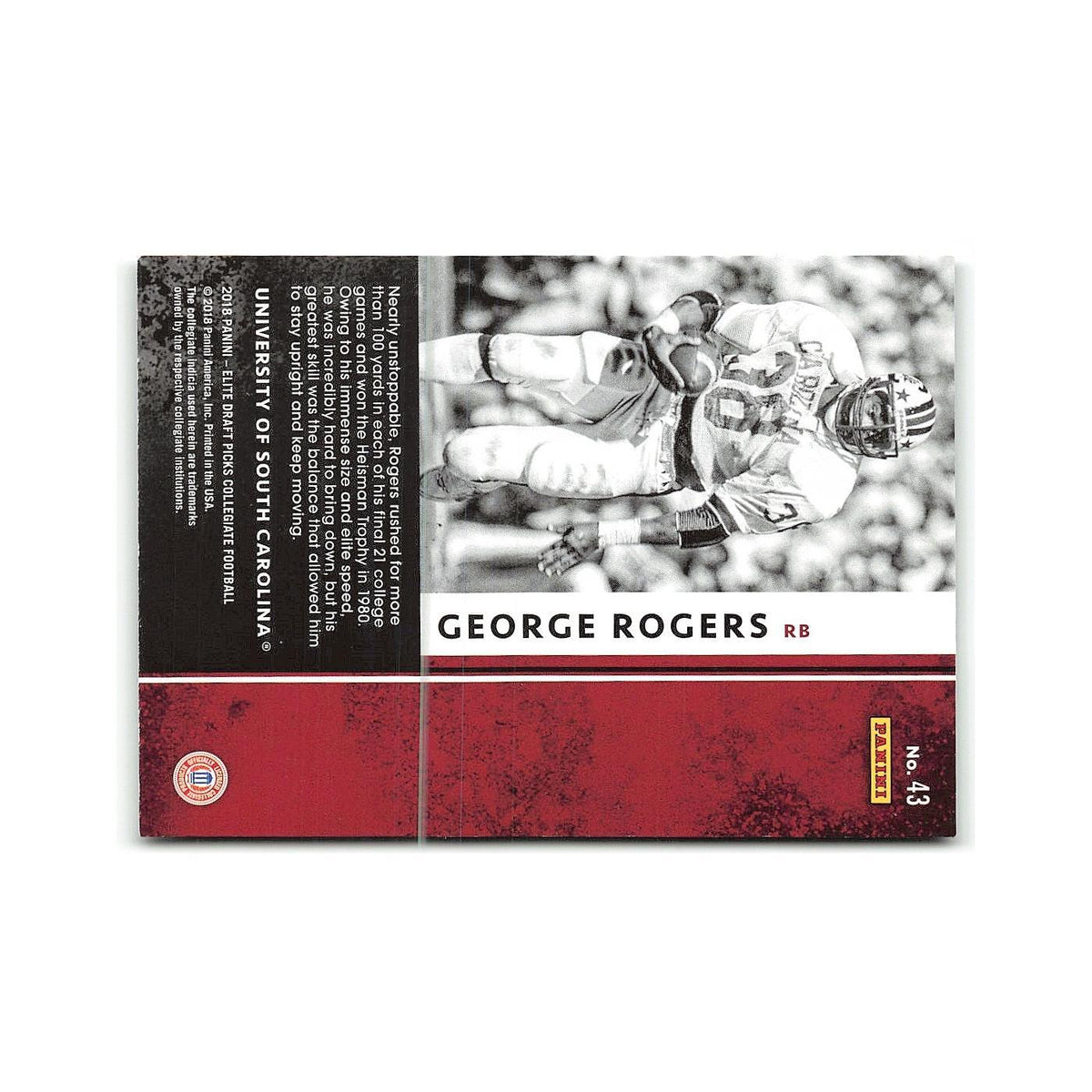 George Rogers 2018 Panini Elite Draft Picks #43 South Carolina Gamecocks NM
